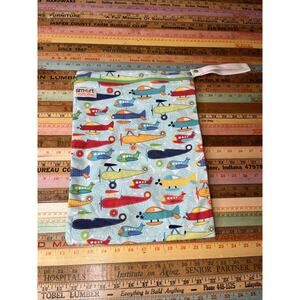 Smart Bottoms On The Go Wet Bag Airplane Print 11" x 15" Cloth Diaper Bag
